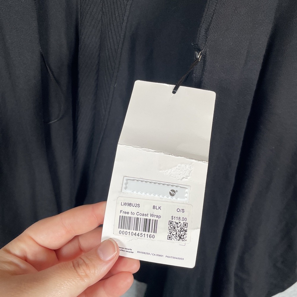 NWT Lululemon Free to Coast Wrap Black One Size Cotton Silk Cardigan Poncho - Picture 4 of 10